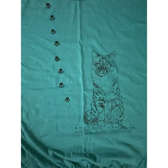 Women’s OS Green 3/4 Sleeves Shirt Cat Paws Animal Lover Sunbelt Sportswear VTG - Picture 2 of 6